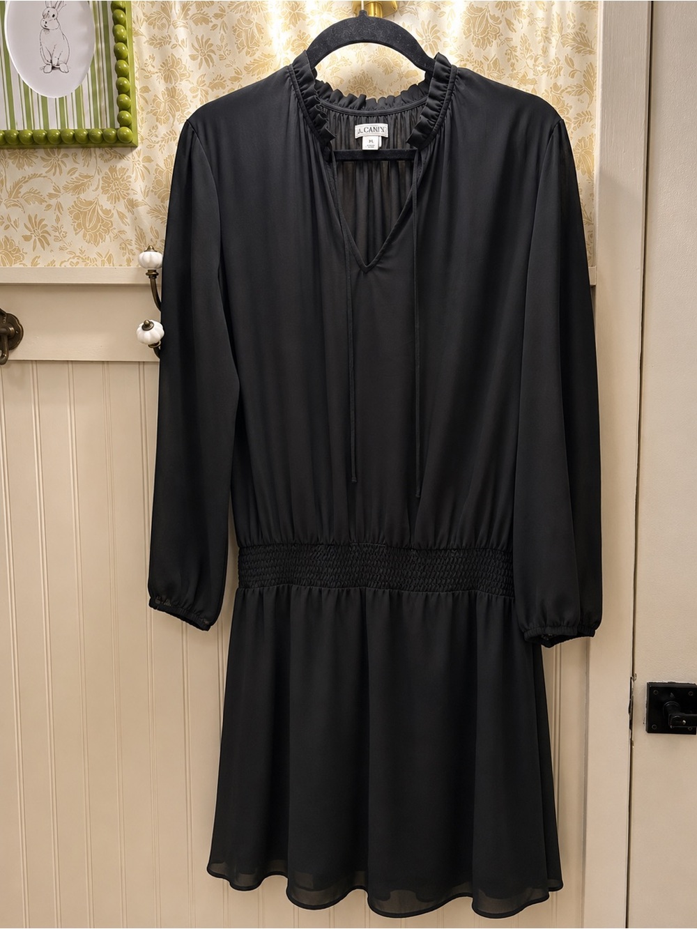 J.Crew Mercantile Black Sheer Smocked Waist Dress Size XL - Picture 2 of 4